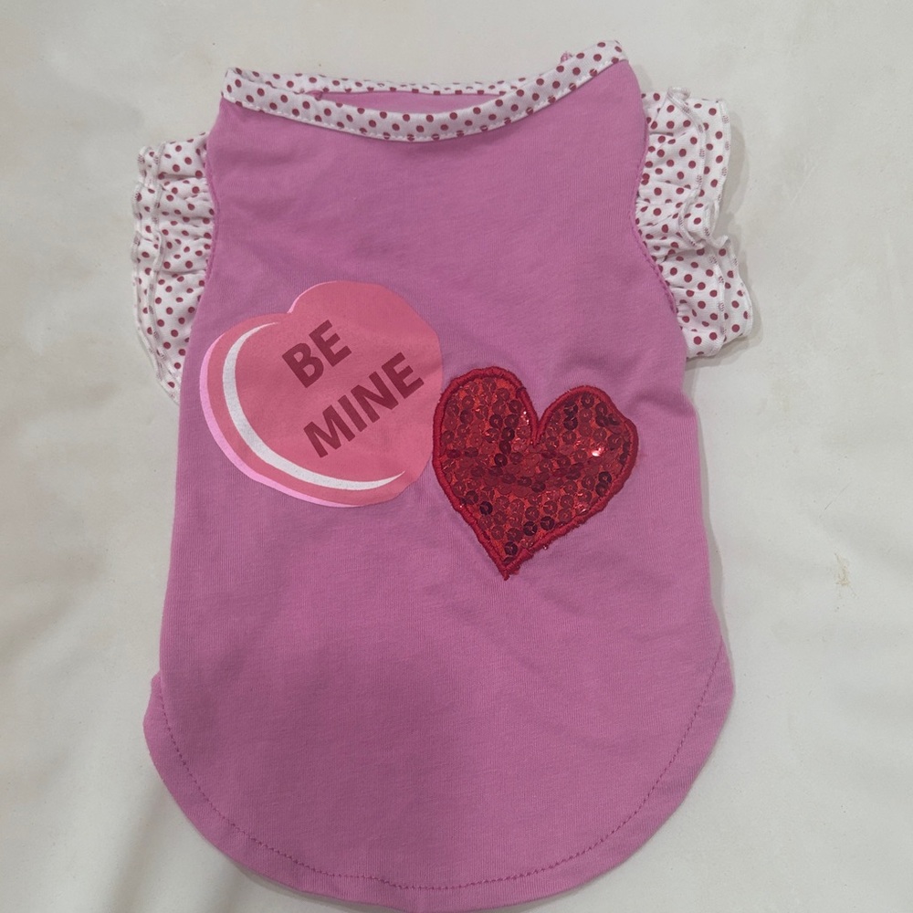 Pink 'Be Mine' Heart Dog Tee with Sequin Accent